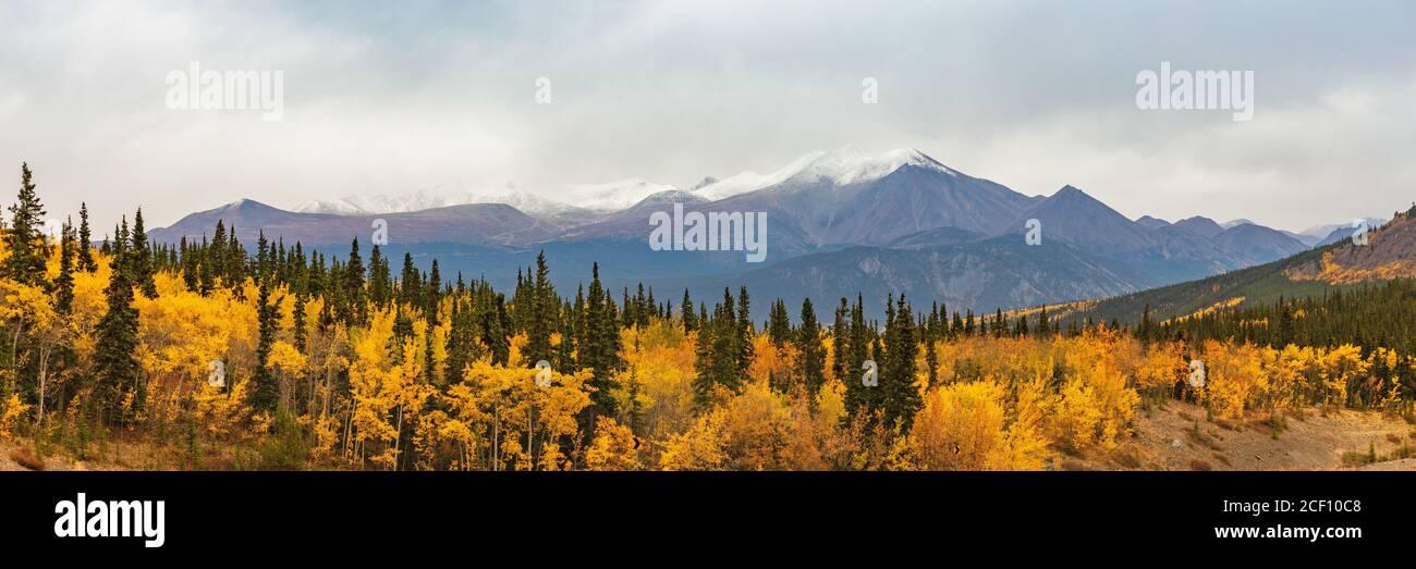Alaska mountains landscape nature background in fall season. Snow peaks panorama Stock Photo - Alamy