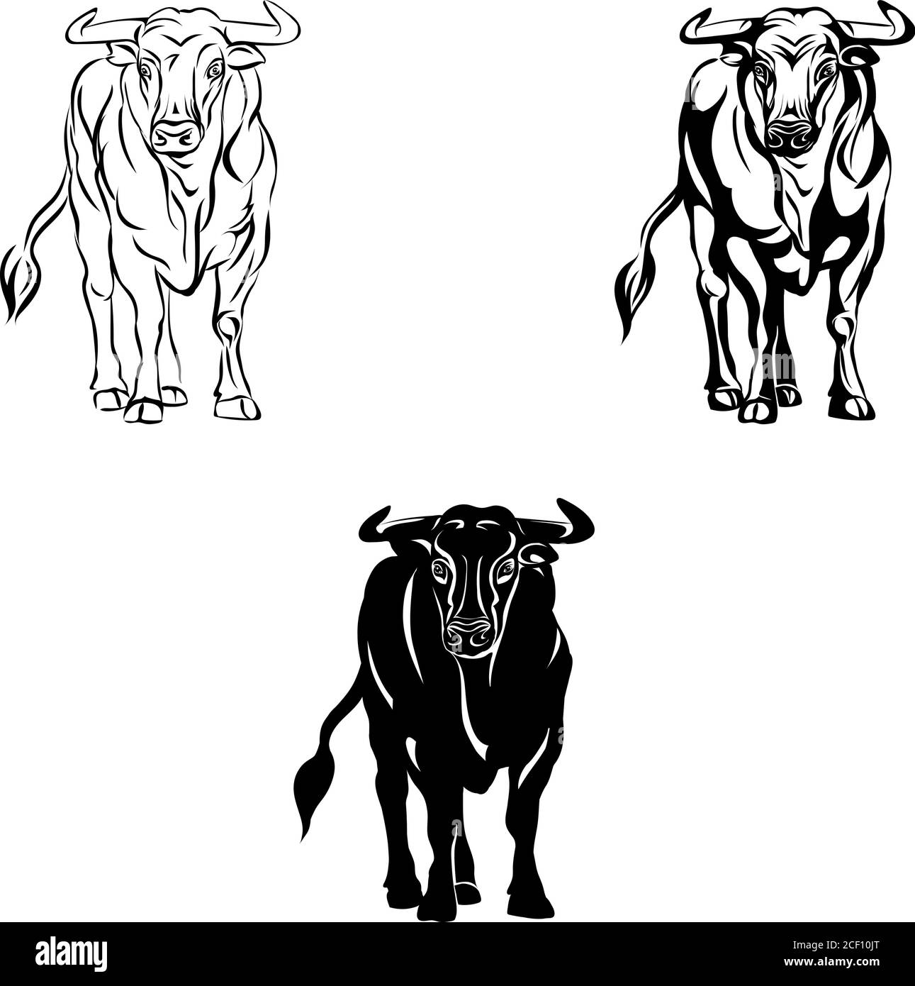 bull, portrait, head, color, vector, animal, illustration, icon, isolated, cow, wild, horned, white, black, art, symbol, sign, angry, power, farm Stock Vector