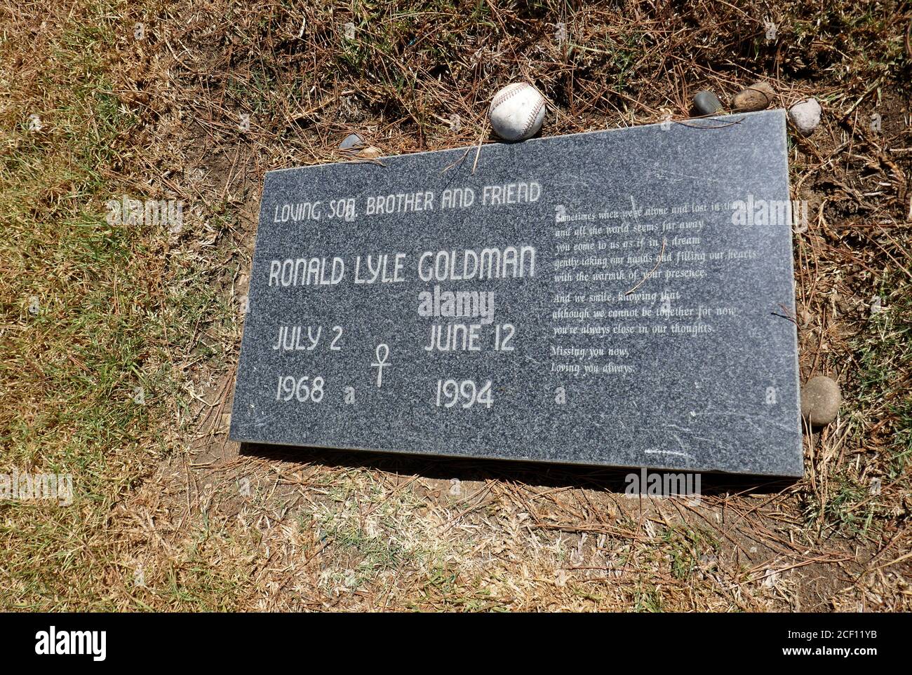 Westlake Village, California, USA 2nd September 2020 A general view of atmosphere Ron Goldman, aka Ronald Lyle Goldman's Grave in Beth Olam Gardens at Pierce Brothers Valley Oaks Memorial Park on September 2, 2020 in Westlake Village, California, USA. Photo by Barry King/Alamy Stock Photo Stock Photo