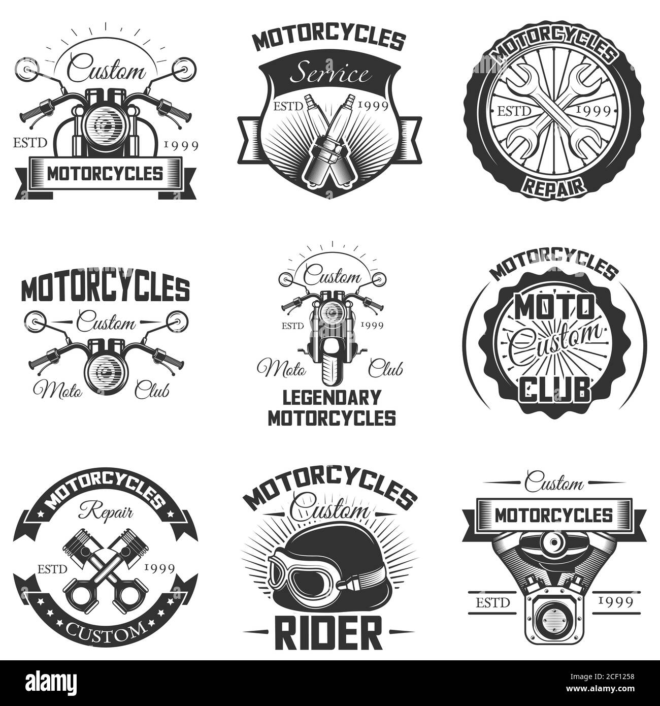 Vector Set Of Vintage Motorcycle Emblems Labels Badges And Logos