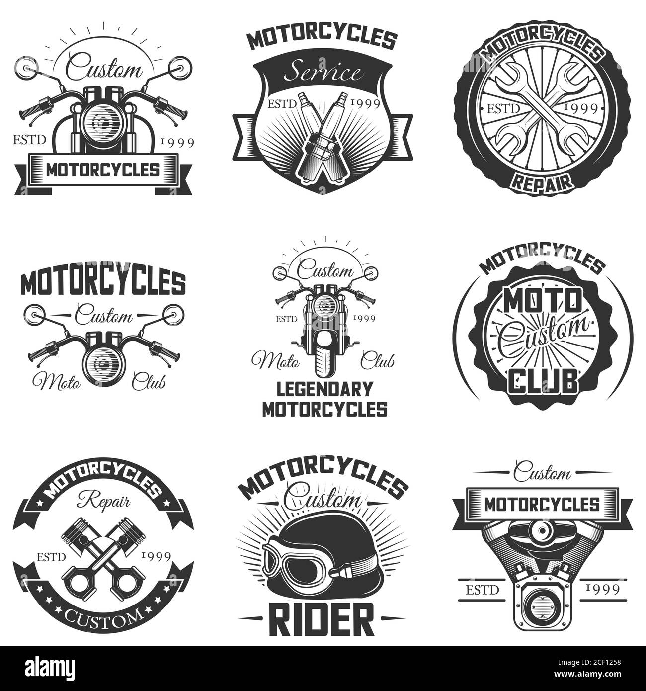Vector set of vintage motorcycle emblems, labels, badges and logos