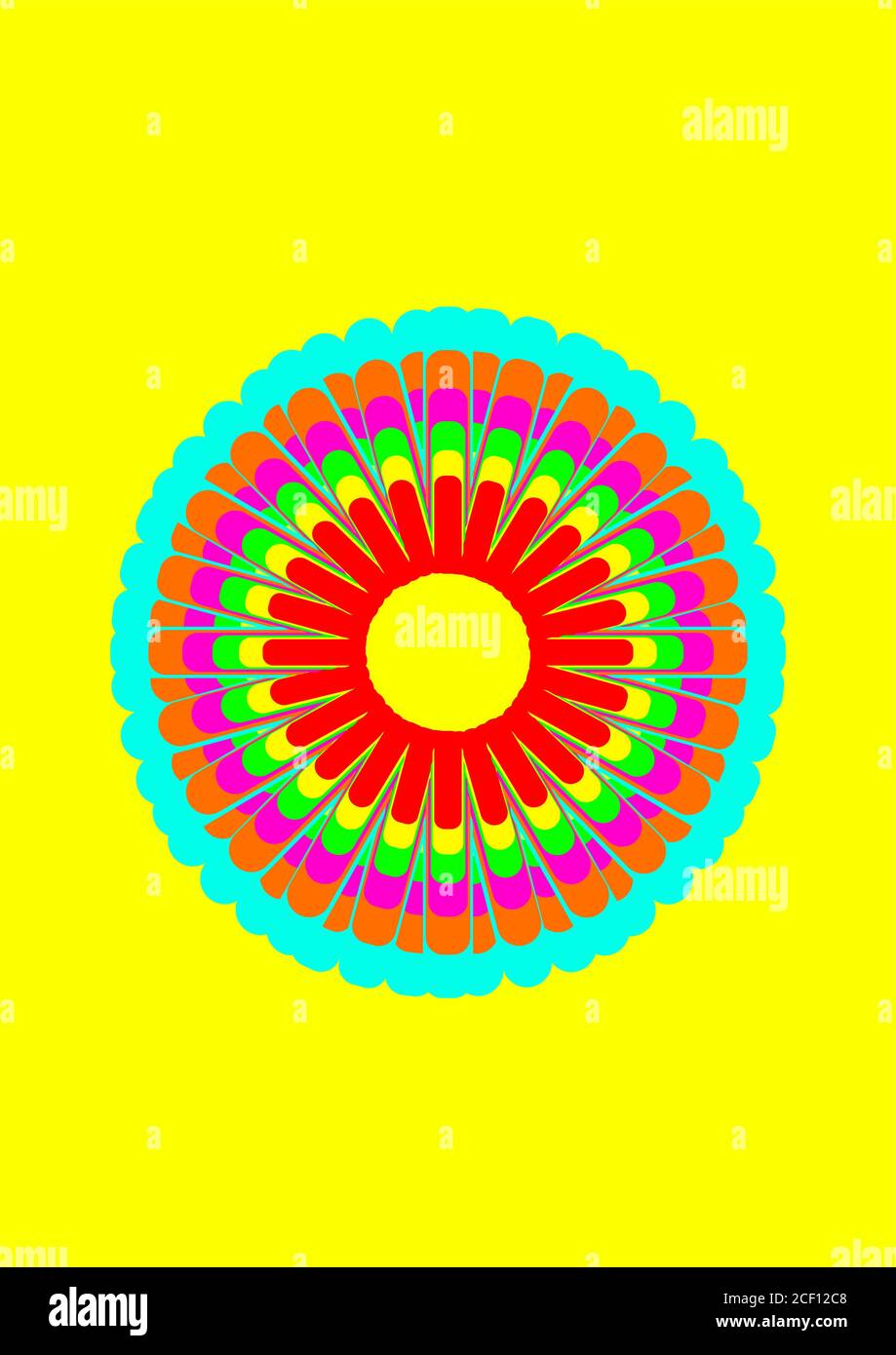 Multicolored flower on a yellow background vector image. Stock Vector