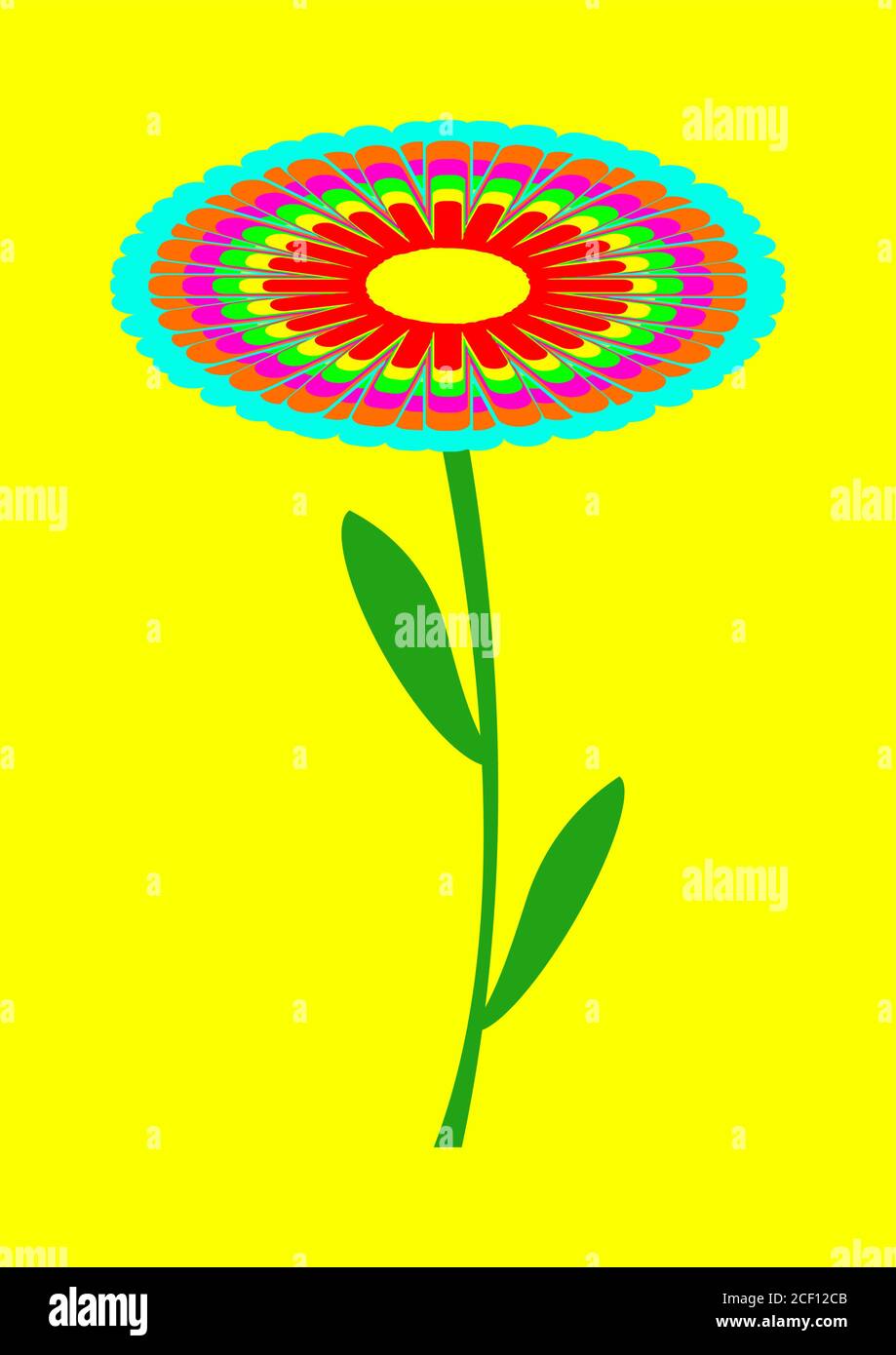 Multicolored flower on a yellow background vector image Stock Vector