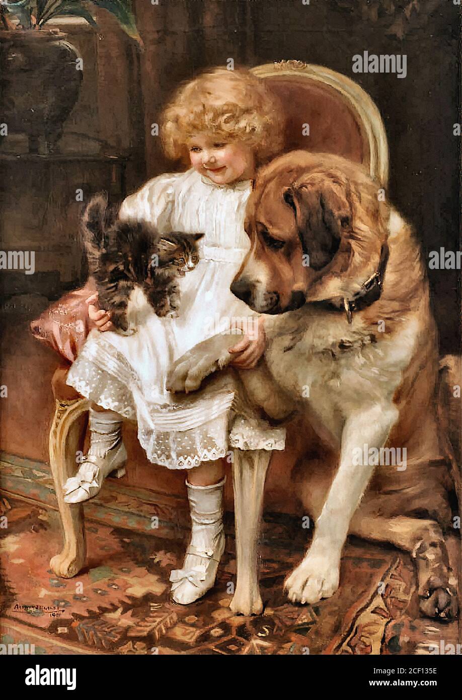 Elsley Arthur John - Kiss and Be Friends - British School - 19th Century Stock Photo