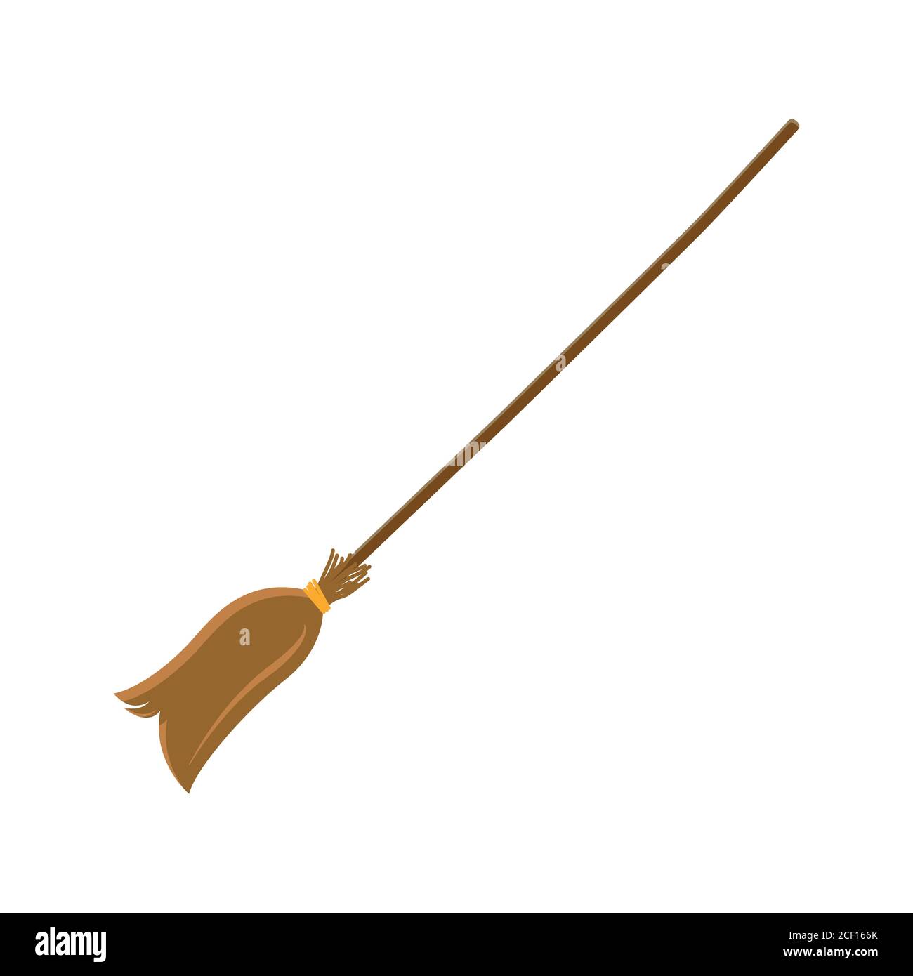 Brown broom with long wooden handle. Witch broomstick isolated on