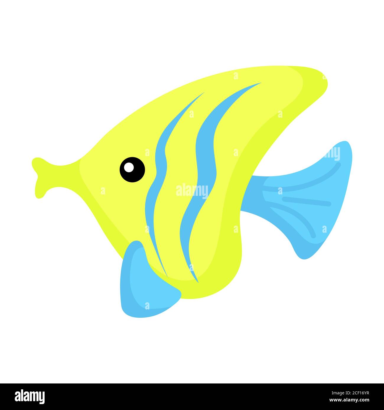 Cute funny yellow fish print on white background. Ocean cartoon