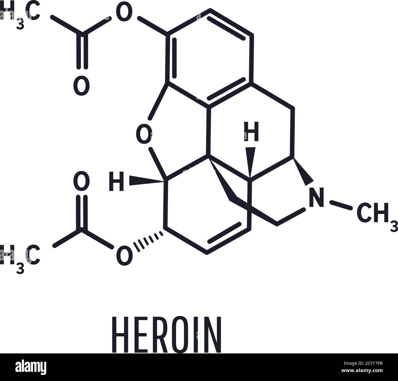 Heroin structural chemical formula on a white background Stock Vector