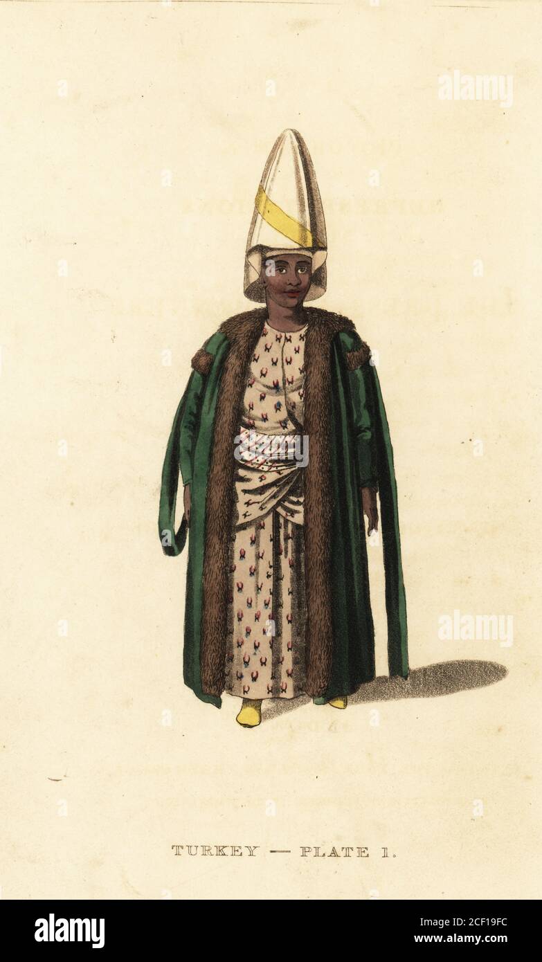 Kislar Aga, or first black eunoch of the seraglio or Sultan’s harem. Handcoloured copperplate engraving after Octavian Dalvimart from William Alexander’s translation of Picturesque Representations of the Dress and Manners of the Turks, Thomas M’Lean, London, 1814. Stock Photo