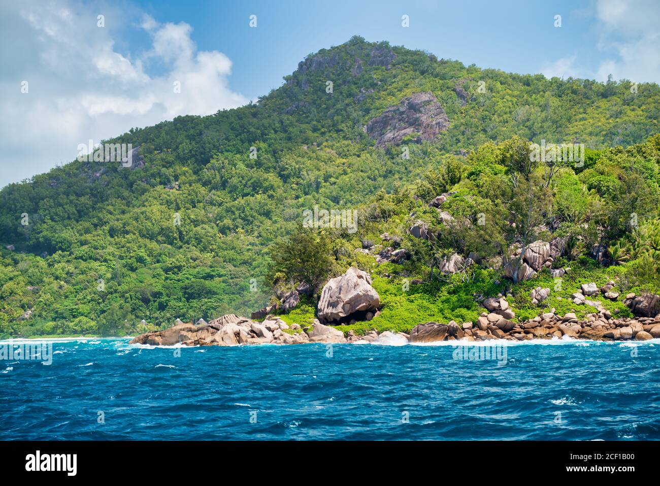 Beautiful coastline of Praslin, Seychelles Islands. Stock Photo
