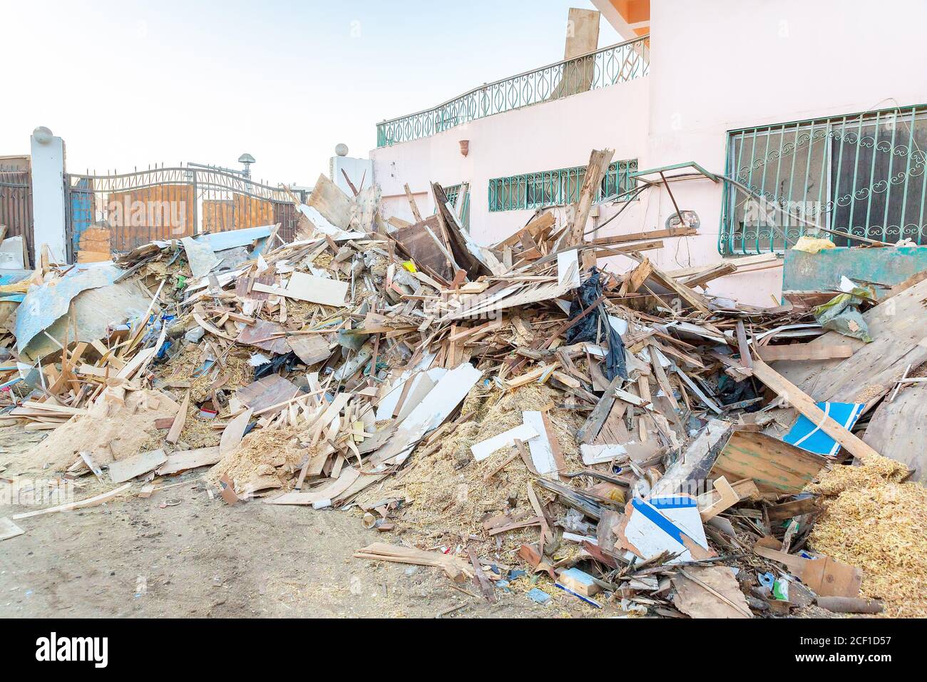 Pile of waste on yard of shipyard in city Hurghada Egypt Stock Photo