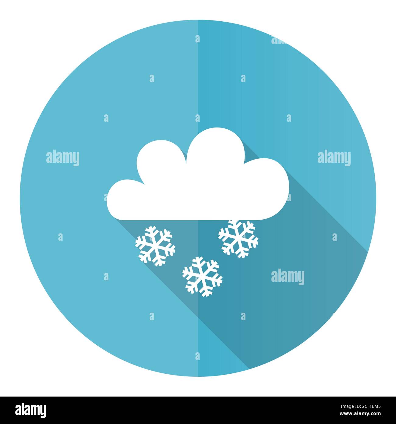 Snowing vector icon, flat design blue round web button isolated on white background Stock Vector
