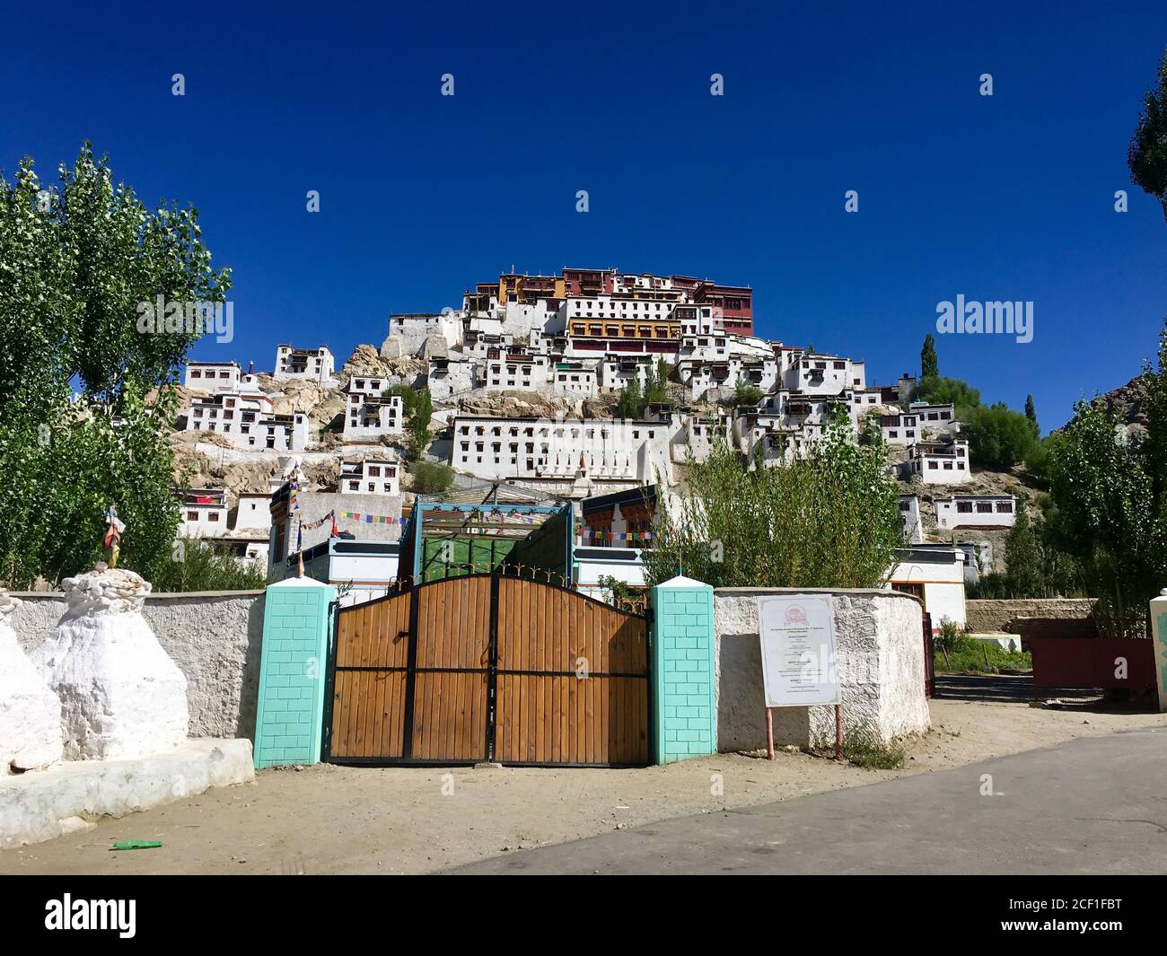 Low angle shot of the Thikse Monastery in Ladakh, India Stock Photo