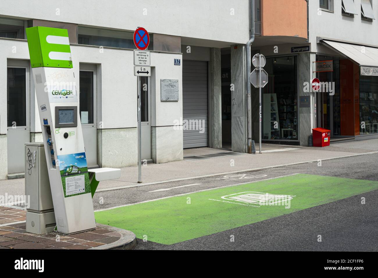 Klagenfurt, Austria. August 16, 2020. An electric vehicle charging station in a street in the city center. Stock Photo