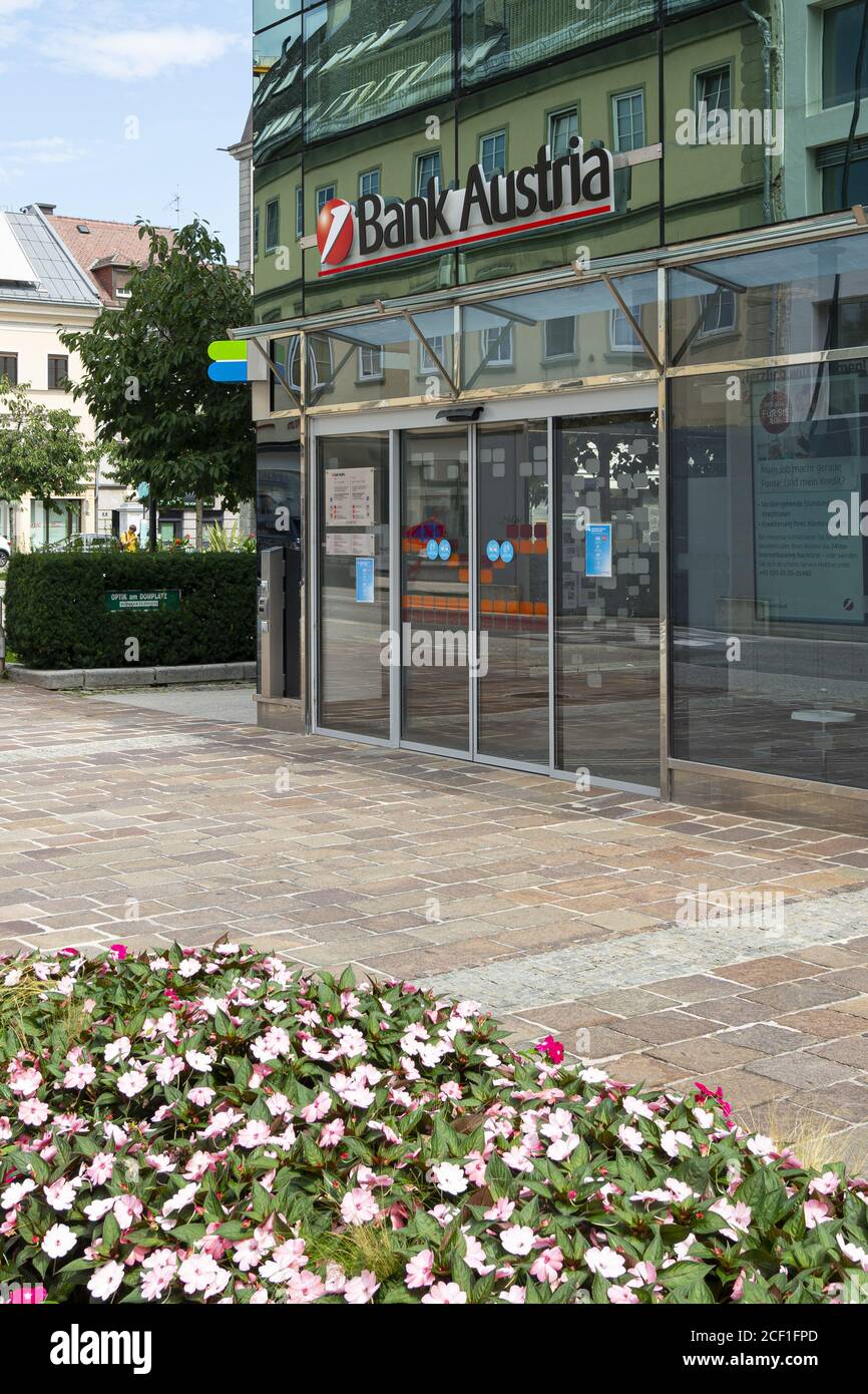 Klagenfurt, Austria. August 16, 2020. The branch of Bank Austria in the city center Stock Photo