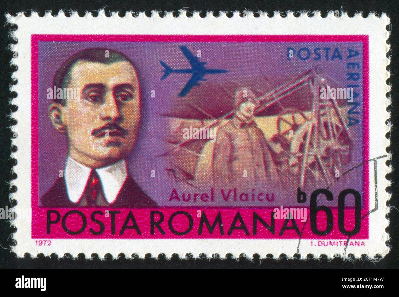 ROMANIA - CIRCA 1972: stamp printed by Romania, show Aurel Vlaicu, aviation pioneer, circa 1972. Stock Photo
