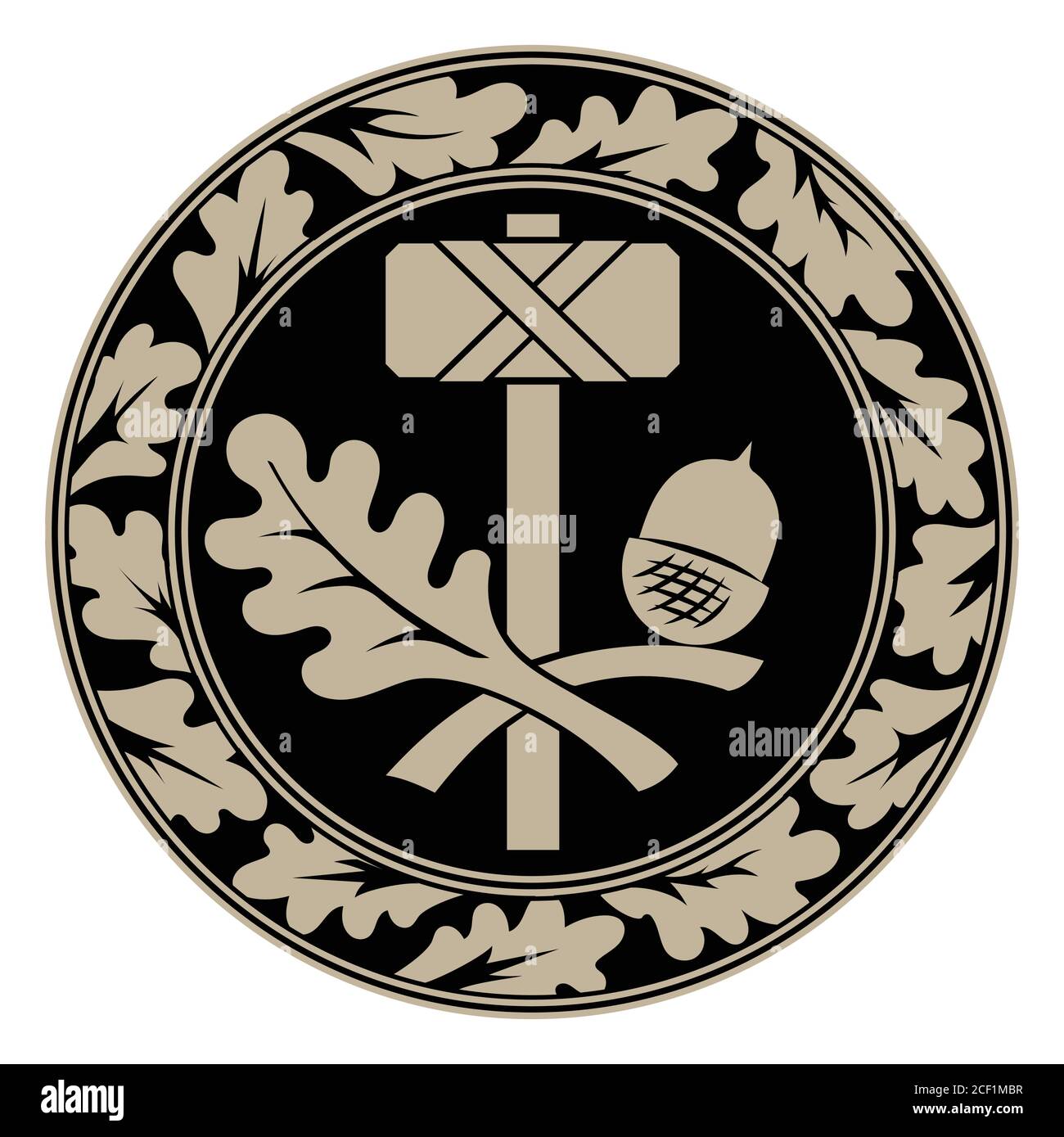 Thors hammer - Mjolnir and the Scandinavian oak leaf ornament Stock Vector