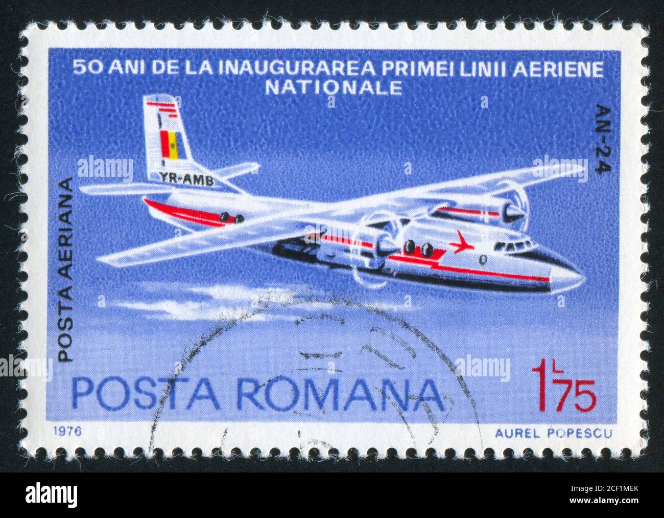 ROMANIA - CIRCA 1976: stamp printed by Romania, show airplane, circa 1976. Stock Photo