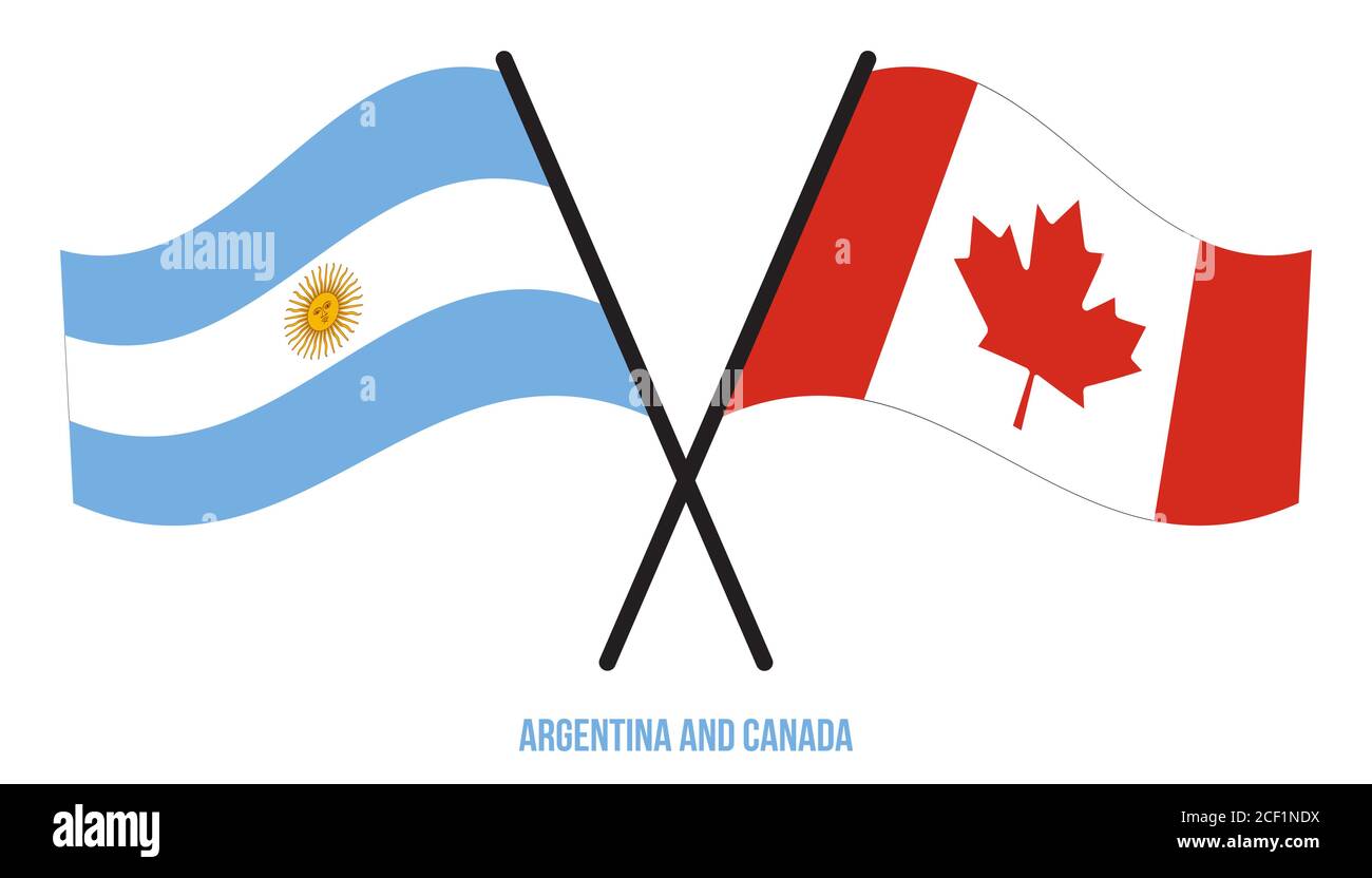 Argentina and Canada Flags Crossed And Waving Flat Style. Official ...