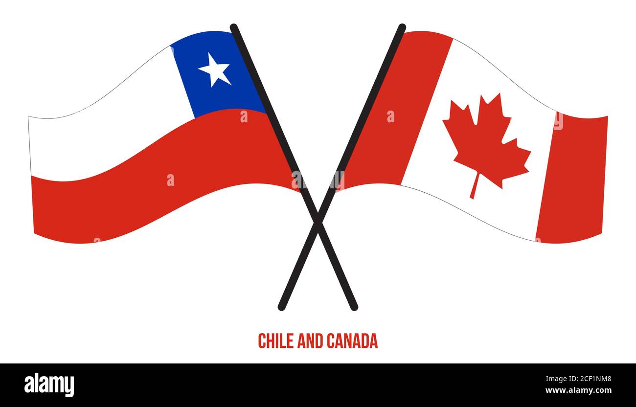 Chile and Canada Flags Crossed And Waving Flat Style. Official ...