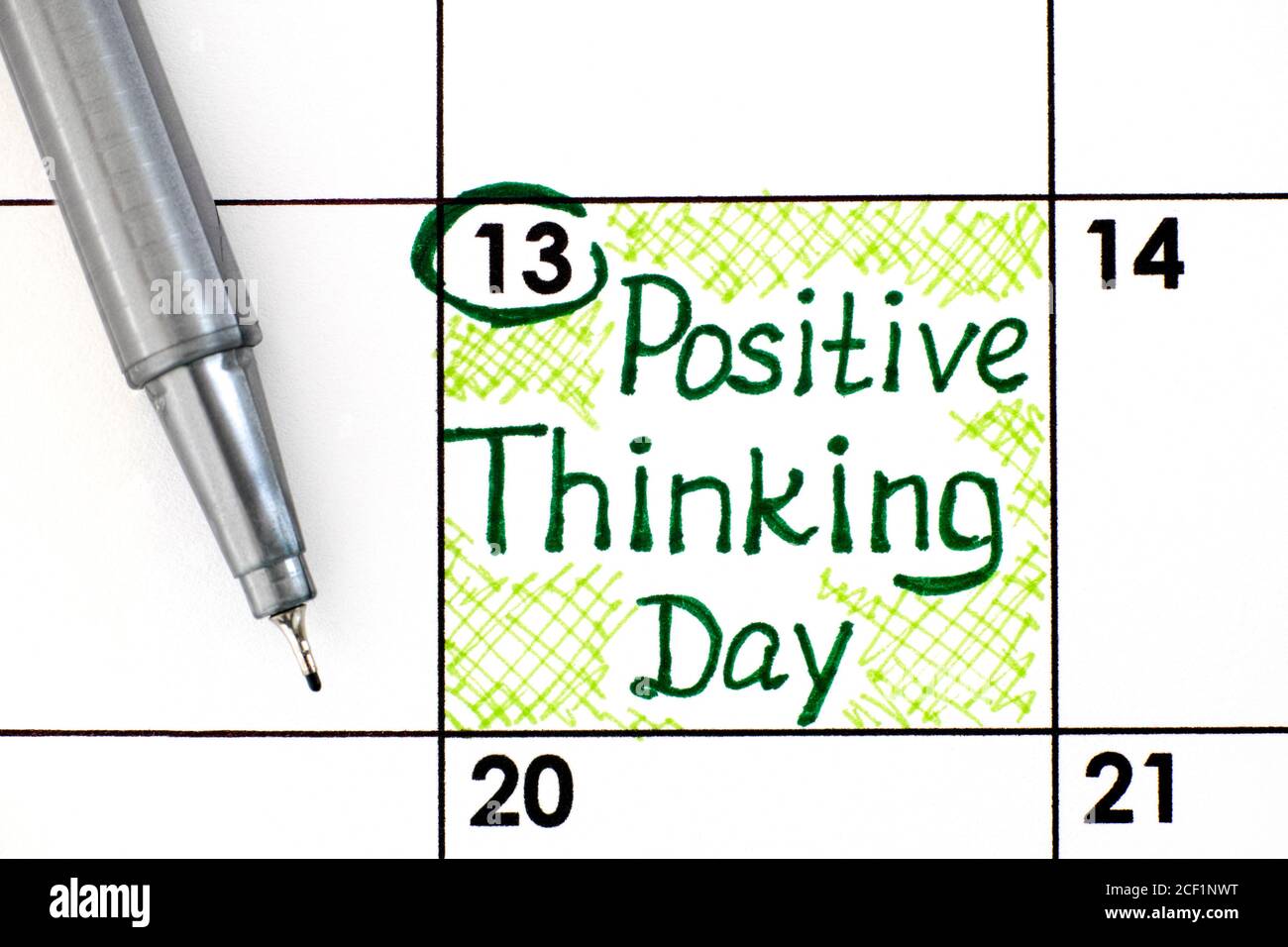 Reminder Positive Thinking Day in calendar with pen. September 13. Stock Photo