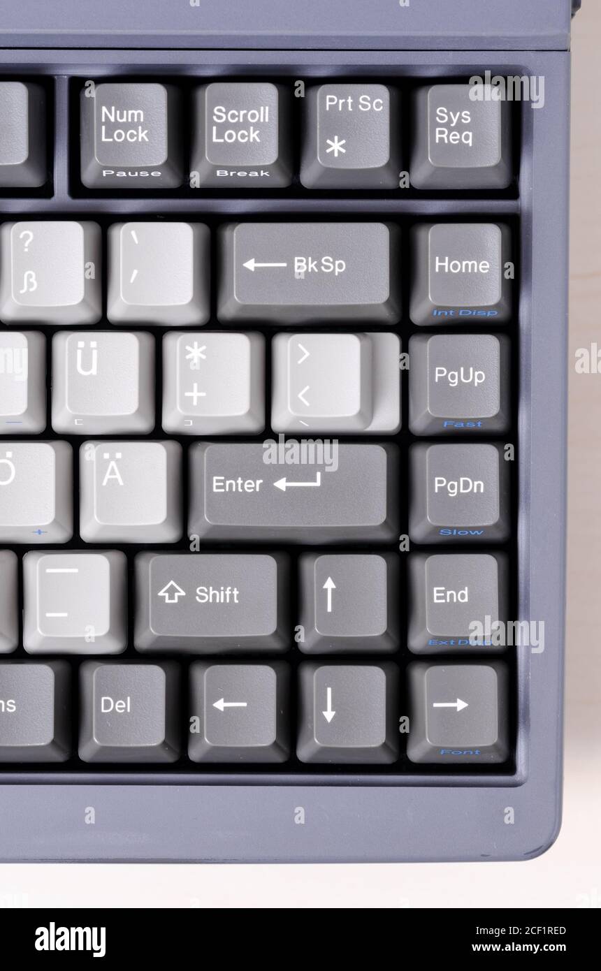 Vintage, obsolete, old PC Computer Laptop Keyboard, closeup. macro, grey shift and enter keys