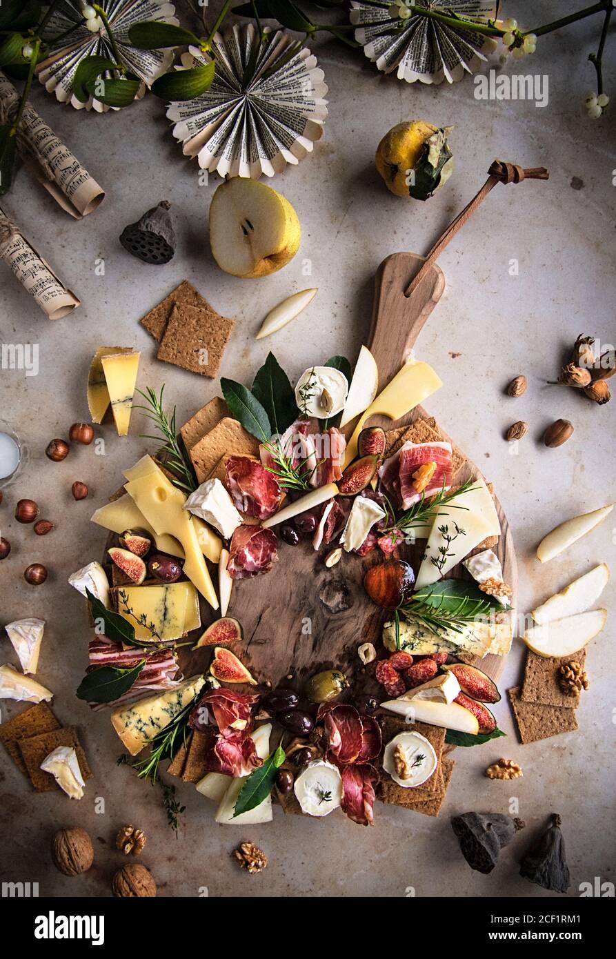 Festive charcuterie and cheeseboard platter Stock Photo