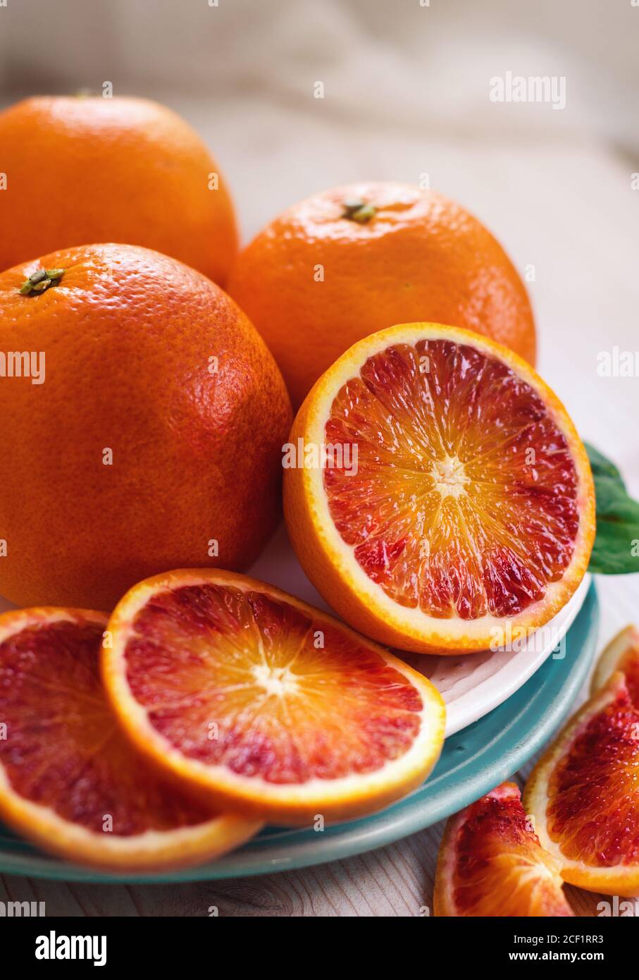 Close up sliced fresh blood oranges Stock Photo