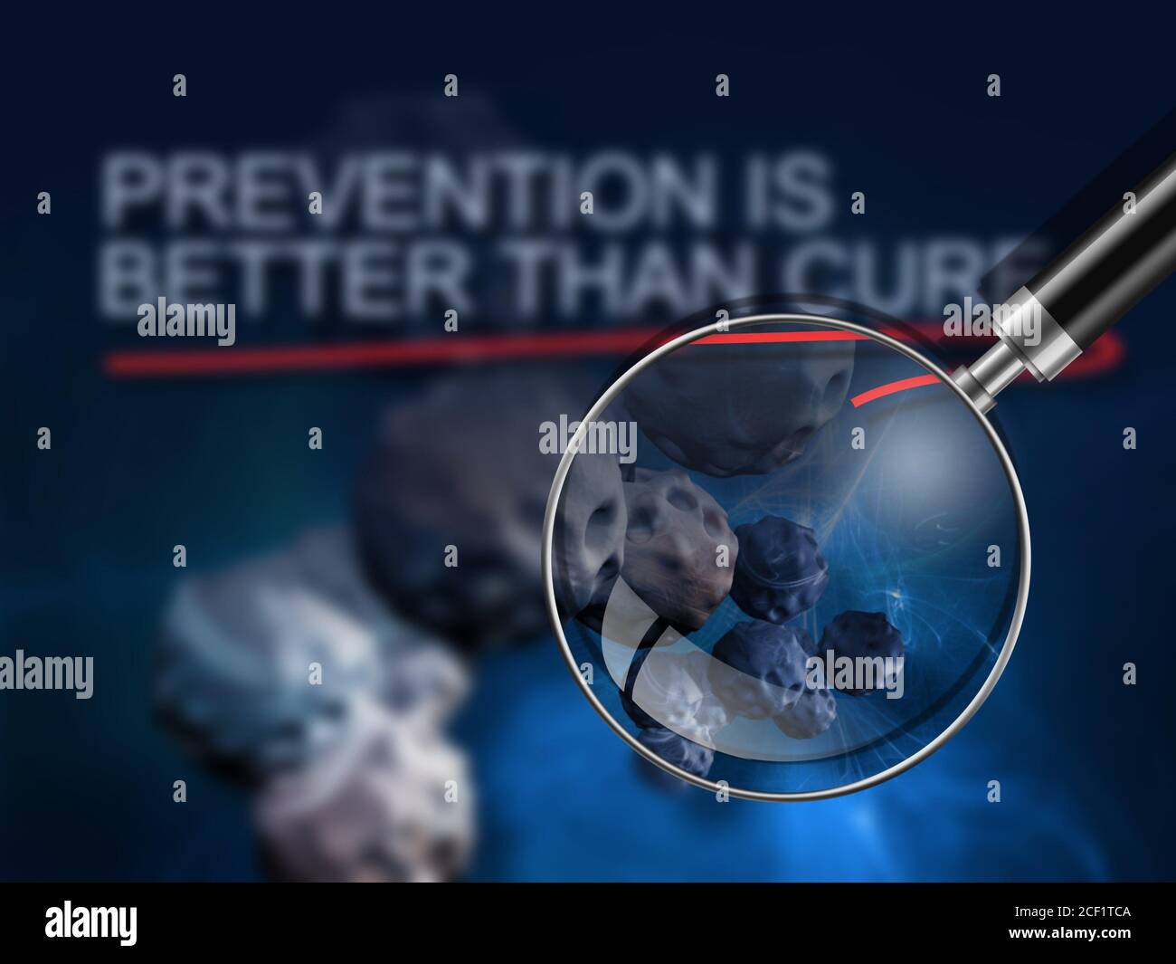 words prevention is better than cure with red line on background of cancer cell image. Stock Photo