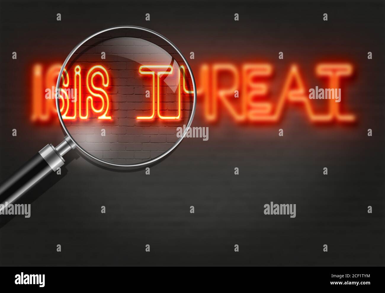 word isis threat on the wall of bricks. on the wall made in 2d software. Stock Photo