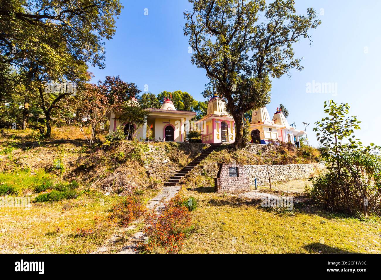 Bir Village from a high trekking point in Himachal Pradesh, India. Bir ...