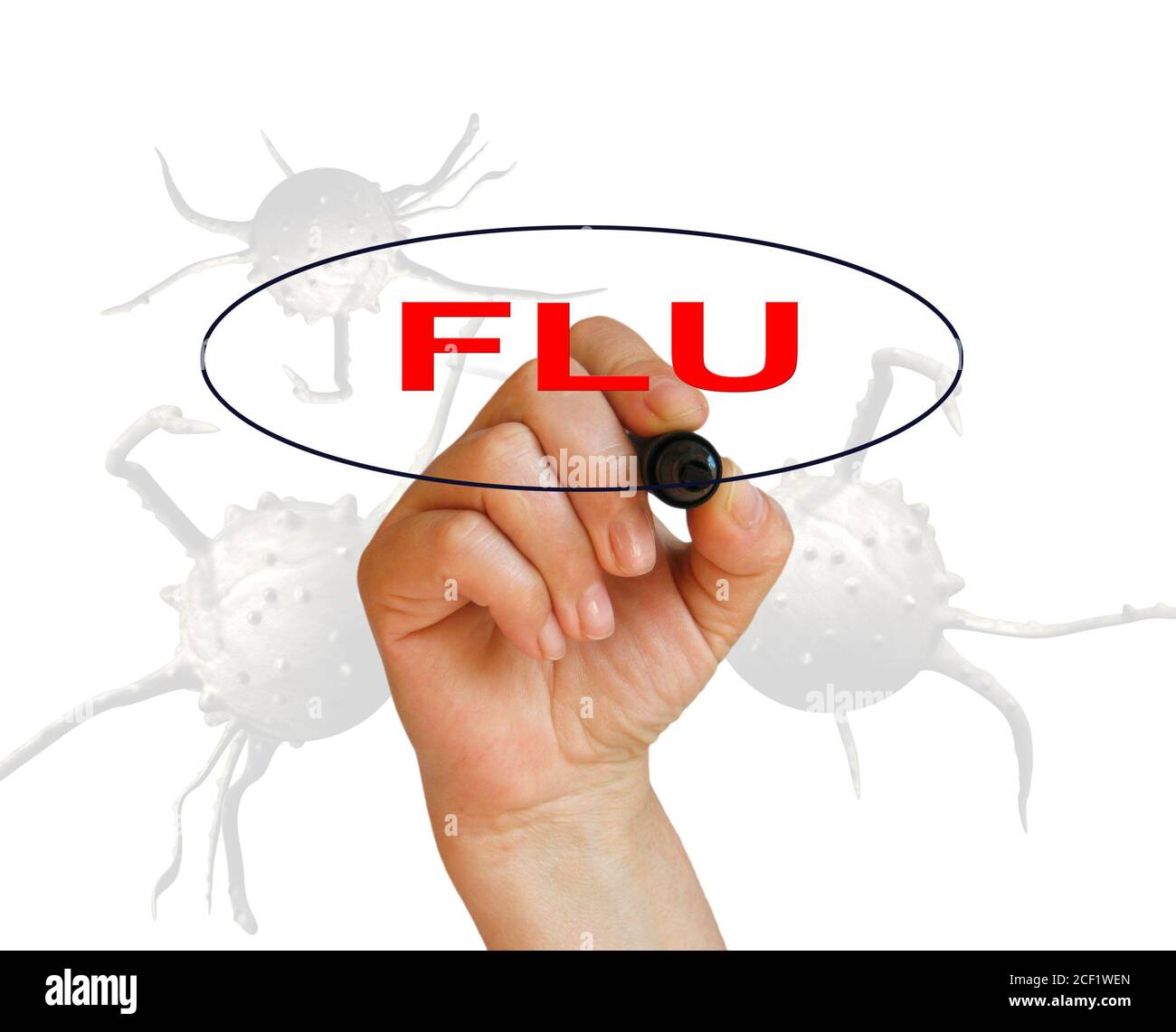 writing word FLU onwhite background made in 2d software. Stock Photo