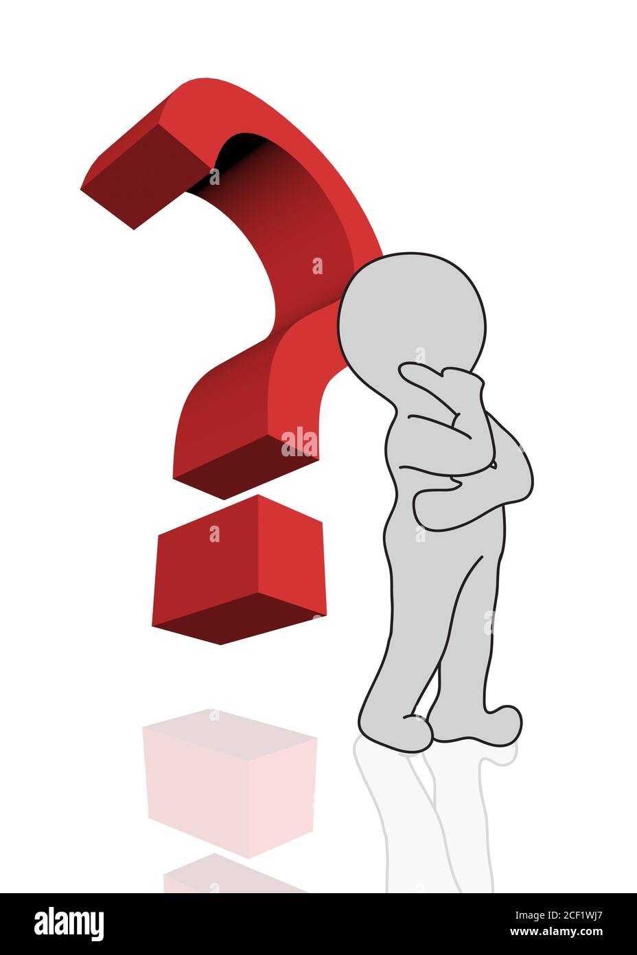 3d man with red question mark over white background made in 3d software ...