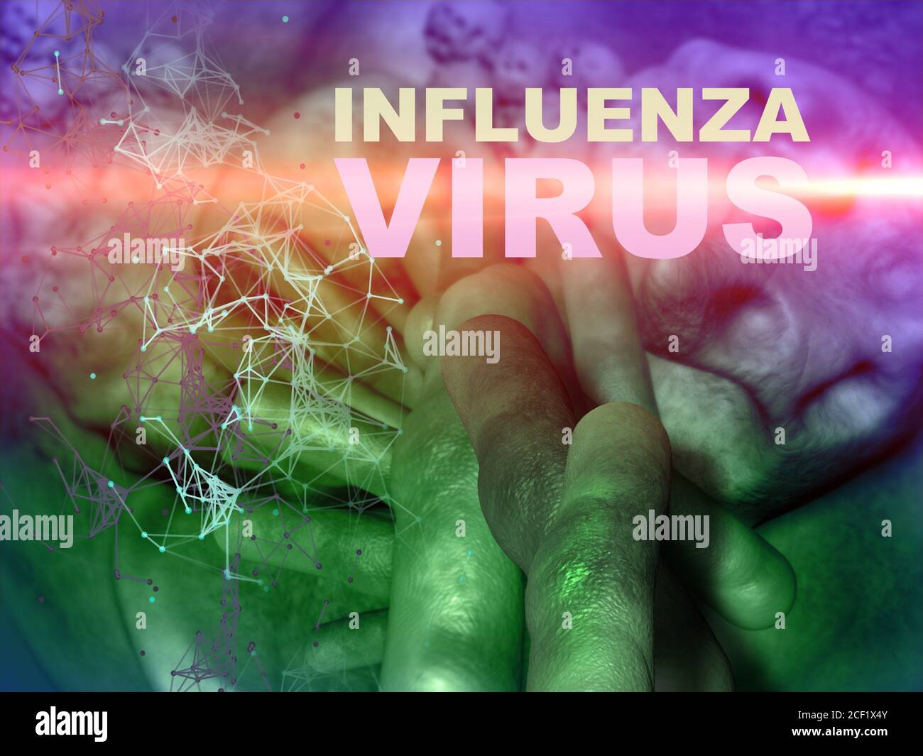 Illustration of Influenza Virus cells - High Quality 3D Render. Stock Photo