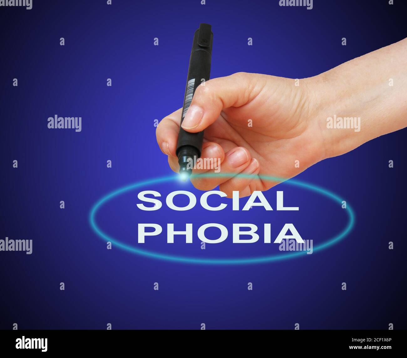 writing word Social phobia disorder with marker on gradient background made in 2d software. Stock Photo