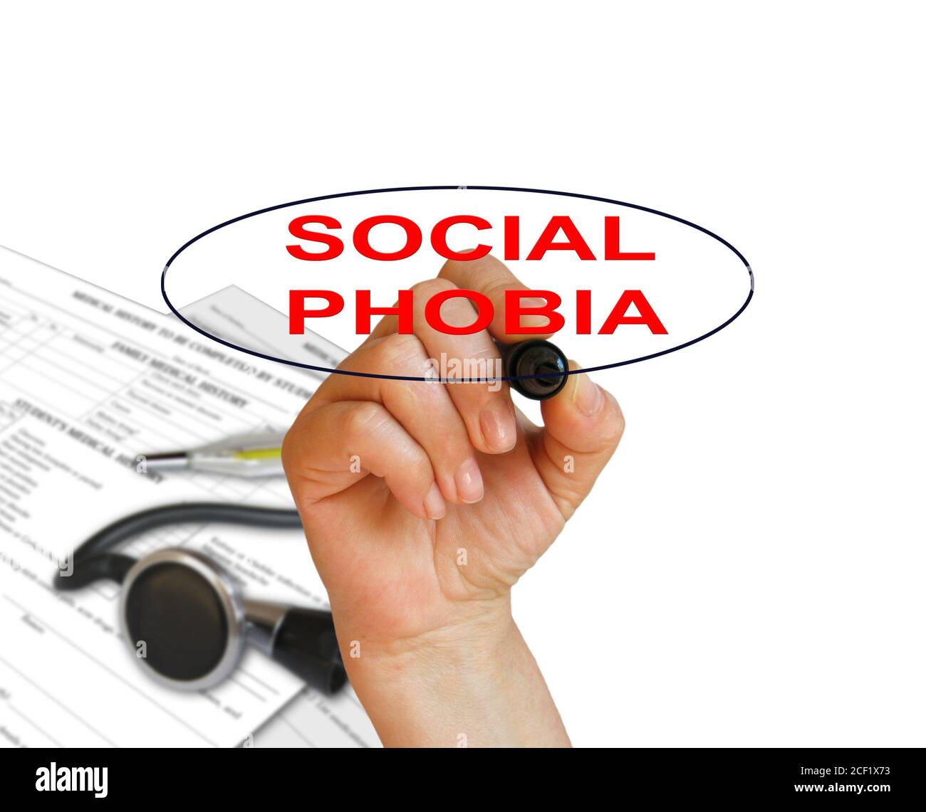 writing word Social phobia disorder with marker on white background made in 2d software. Stock Photo
