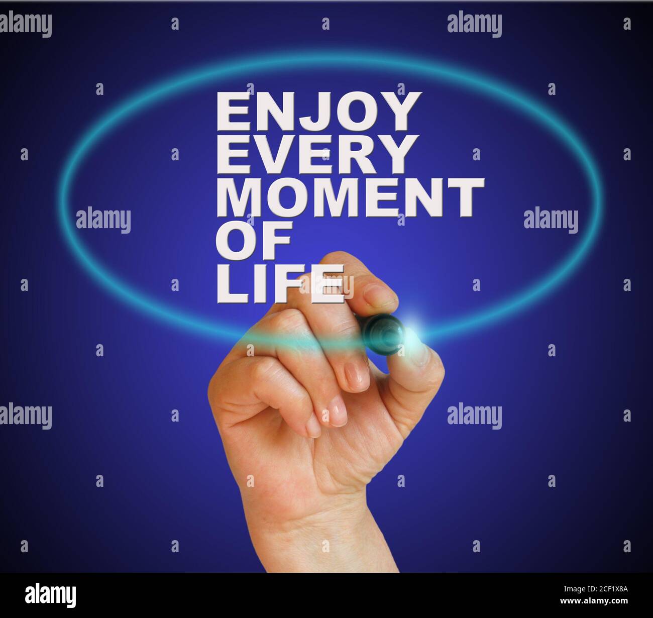 writing word ' enjoy every moment of life ' with marker on gradient background made in 2d software. Stock Photo
