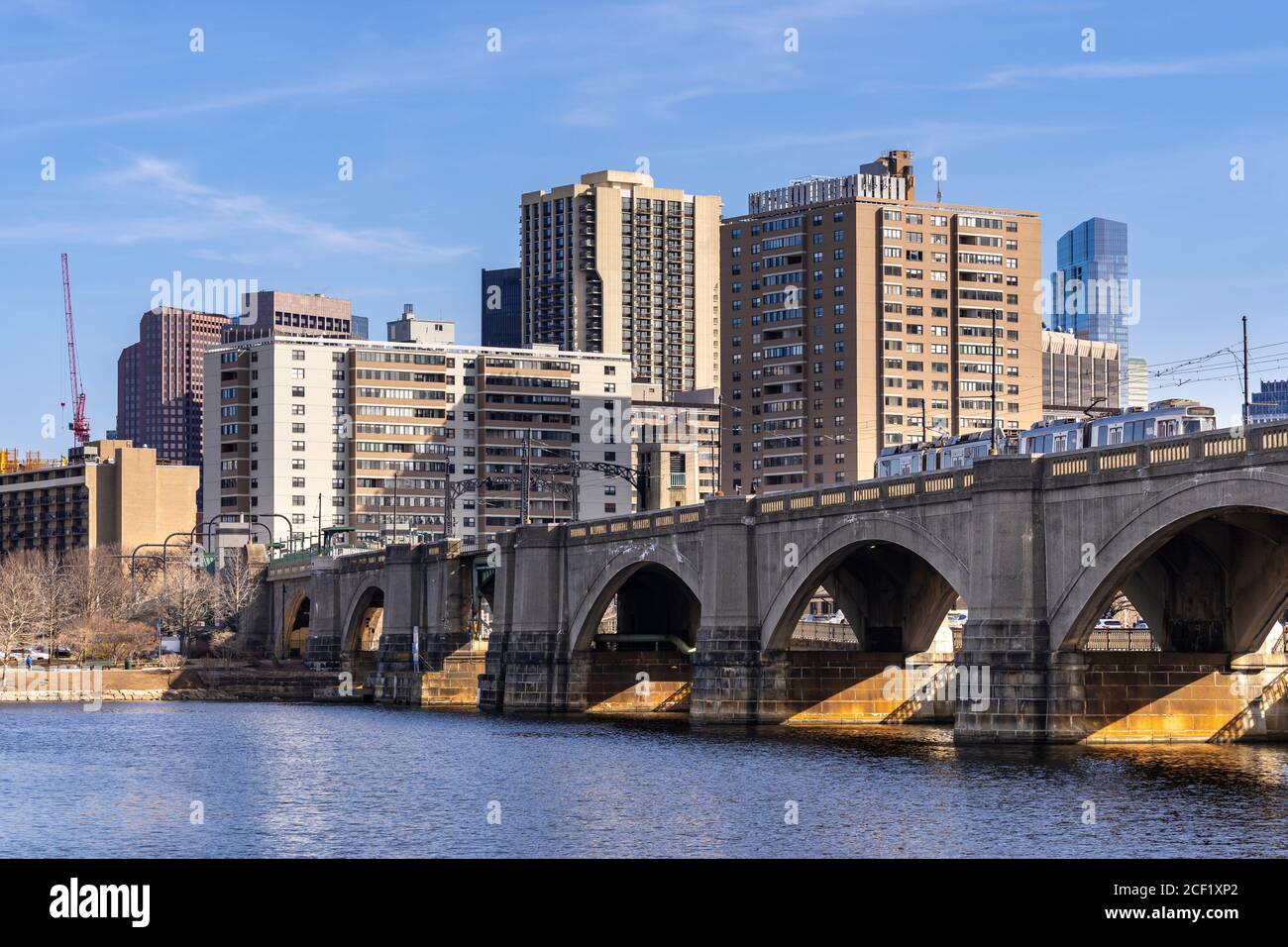 Tram Transportation to Cambridge side over bridge of Charles River with