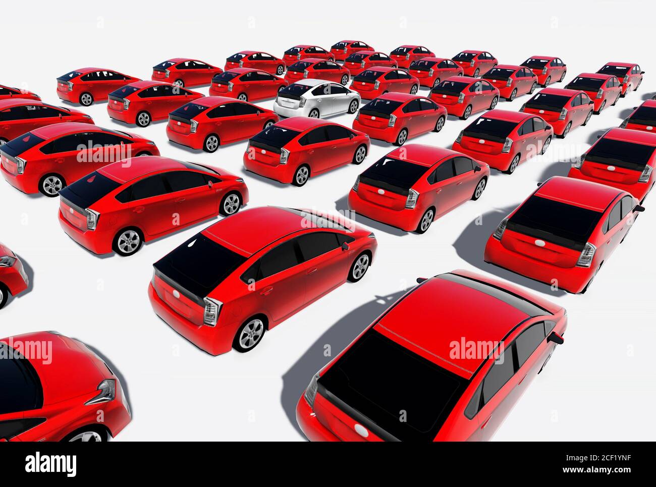 Hundreds of red cars, One white made in 3d software Stock Photo Alamy