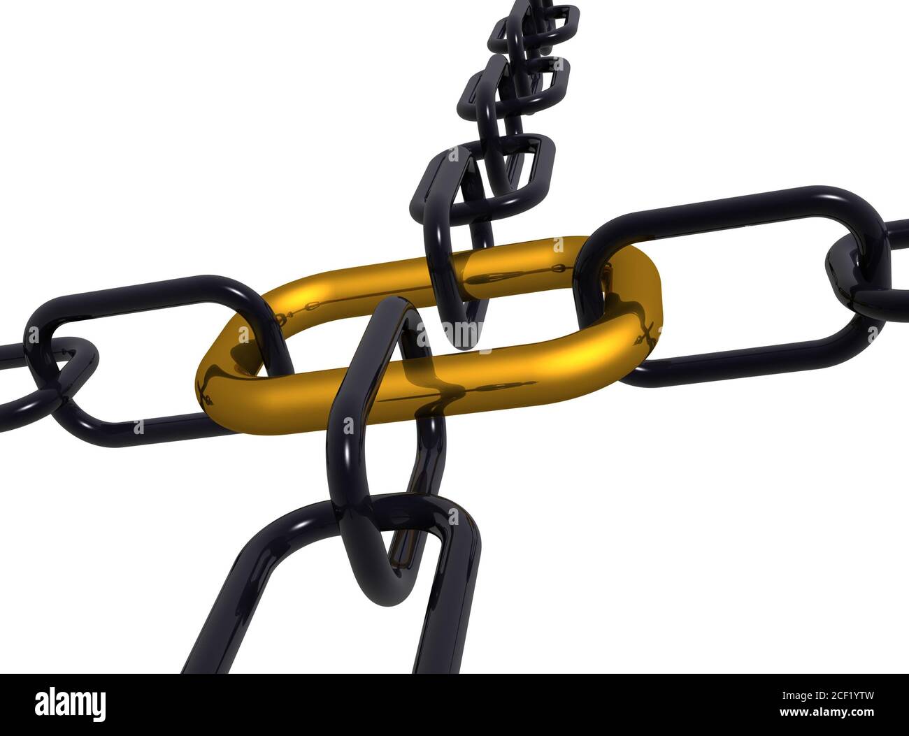 3d illustration of a group of black end gold chain isolated on white