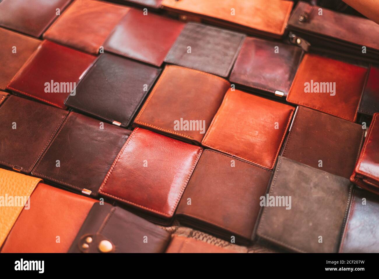 Goa, India. Traditional Store Market Shop With Leather Goods Wallets. Popular Souvenirs From