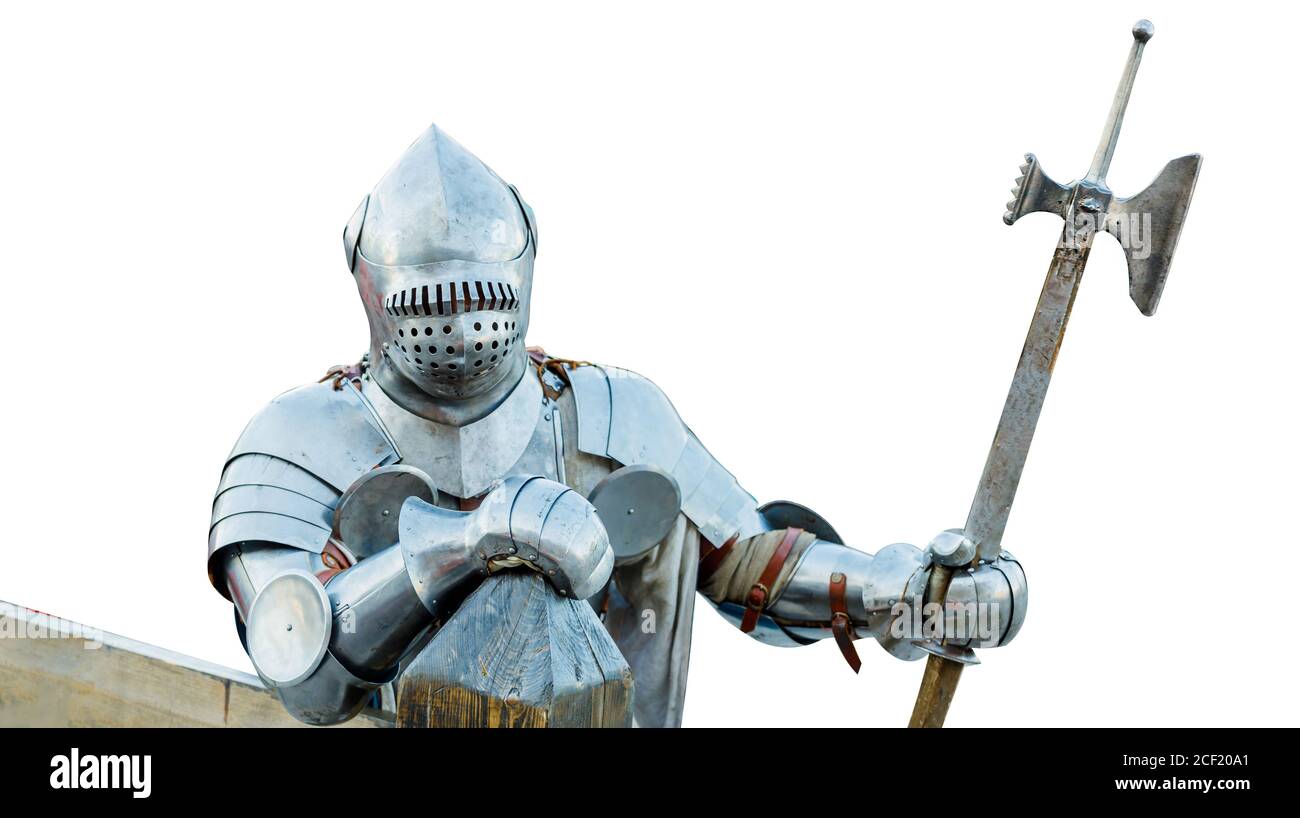 european knight in armor isolated on white background Stock Photo