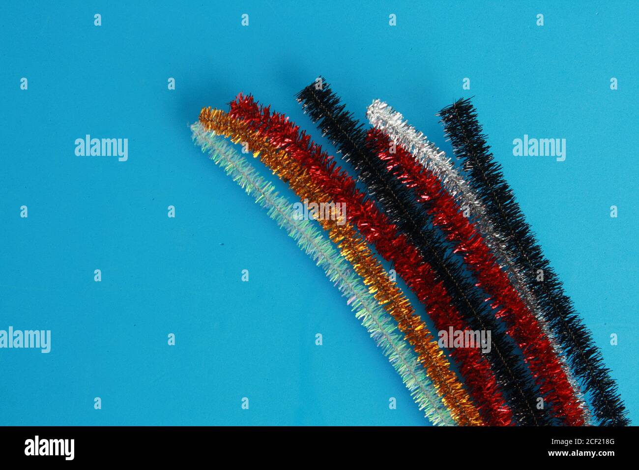 Top view of colorful sparkly pipe cleaners for arts and crafts Stock