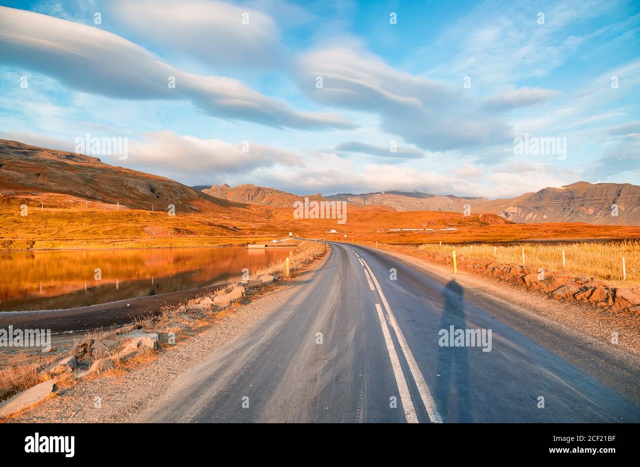 Beautiful landscape scenario with dramatic sky along the ring road, route 1 in Iceland, Europe. Stock Photo