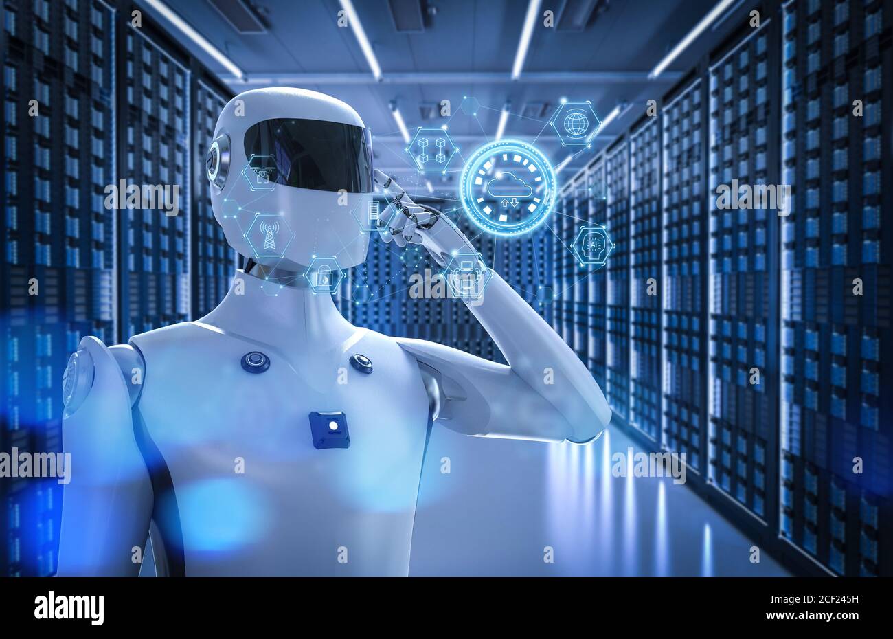 Cloud computing technology concept with 3d rendering cyborg with ...