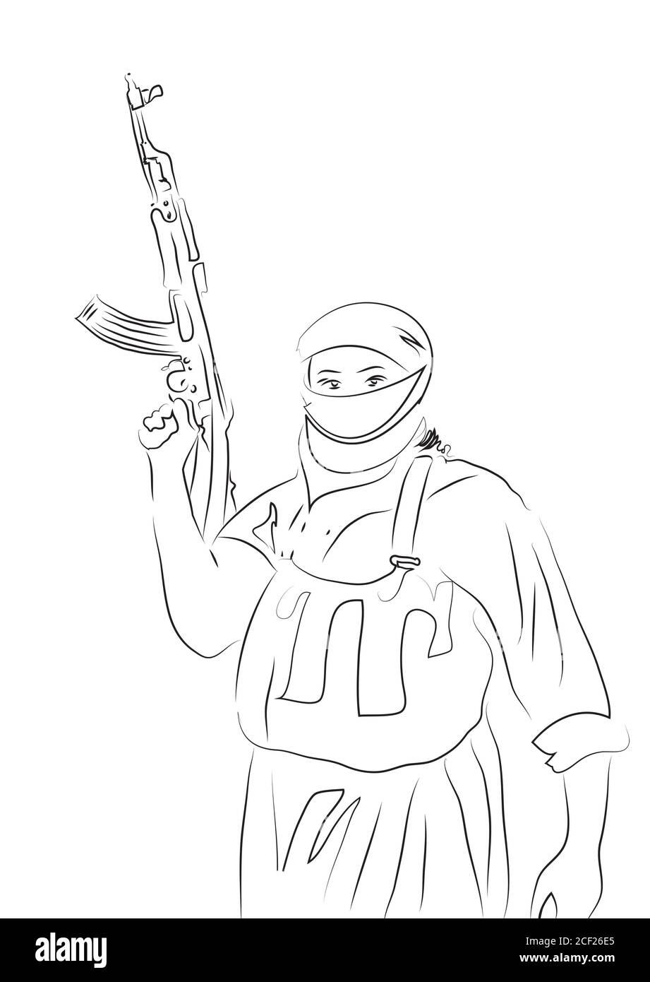 drawing of islamic state fighter made in 2d software. Stock Photo