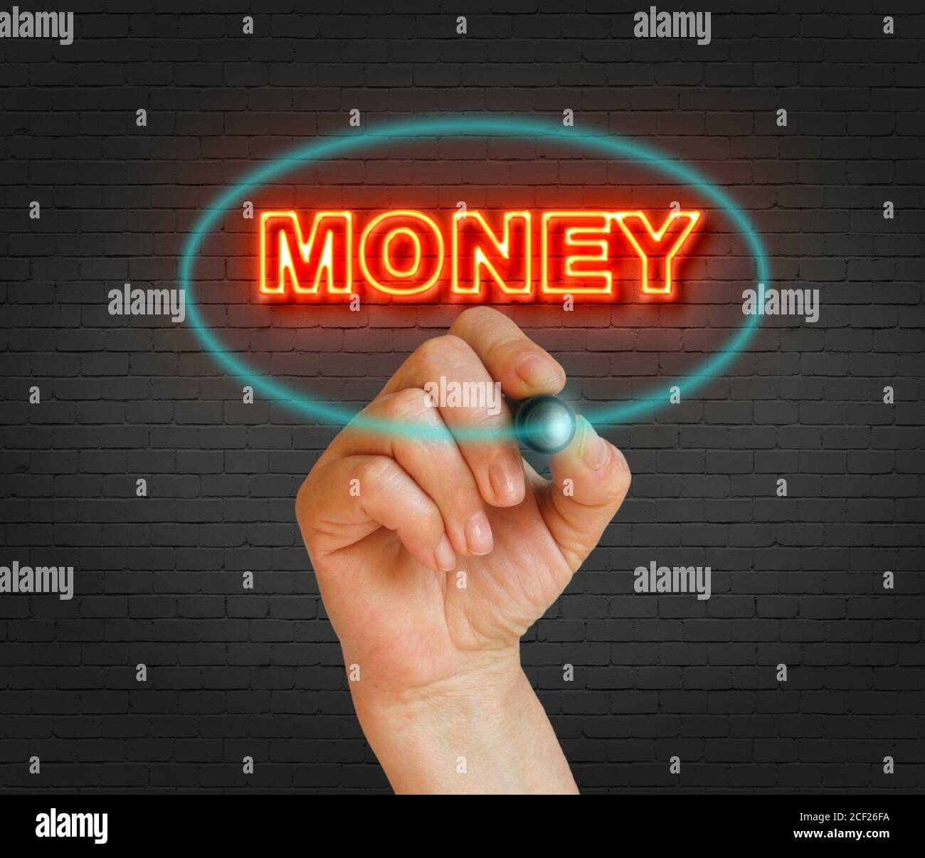 writing word money with marker on wall background made in 2d software. Stock Photo
