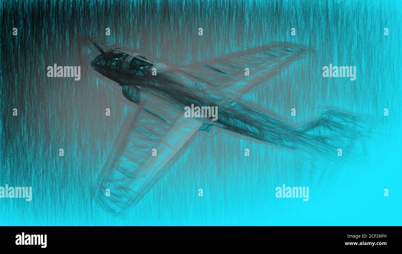 3d illustration of airplane on textured paper. Stock Photo