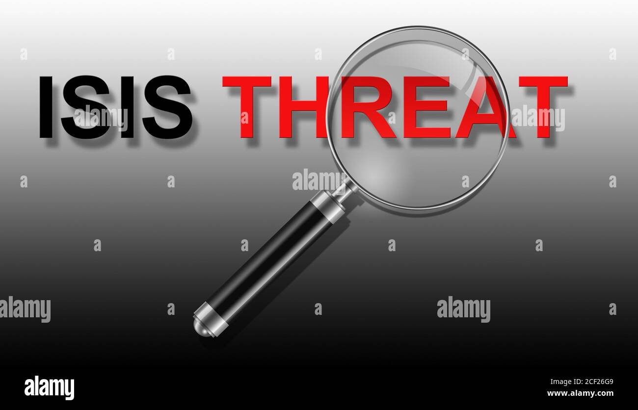 word ISIS THREAT and magnifying glass made in 2d software. Stock Photo