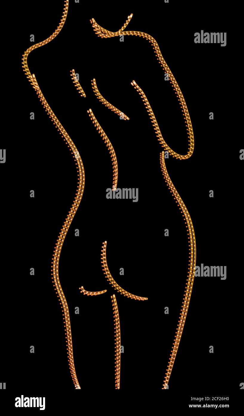 Stylized led light rope of a sexy woman made in 2d software. Stock Photo