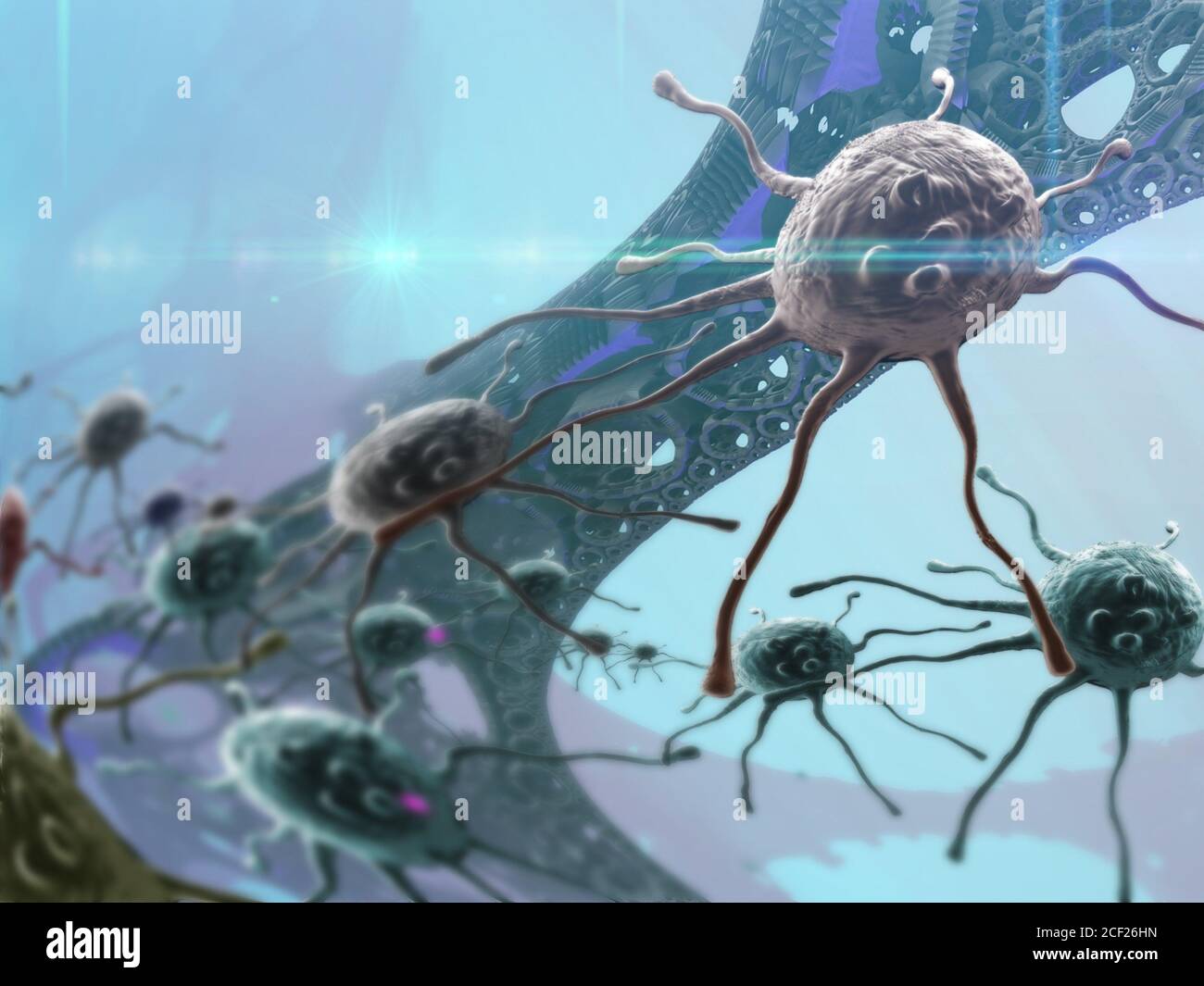 Digital 3d illustration of cancer cells in human body. Stock Photo